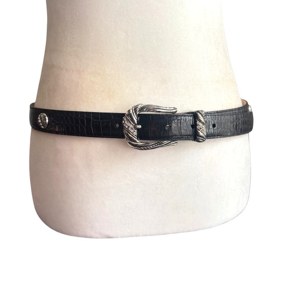 Brighton B10783 Womens Size‎ 34 Leather Belt Silver Tone With Rhinestone Accents